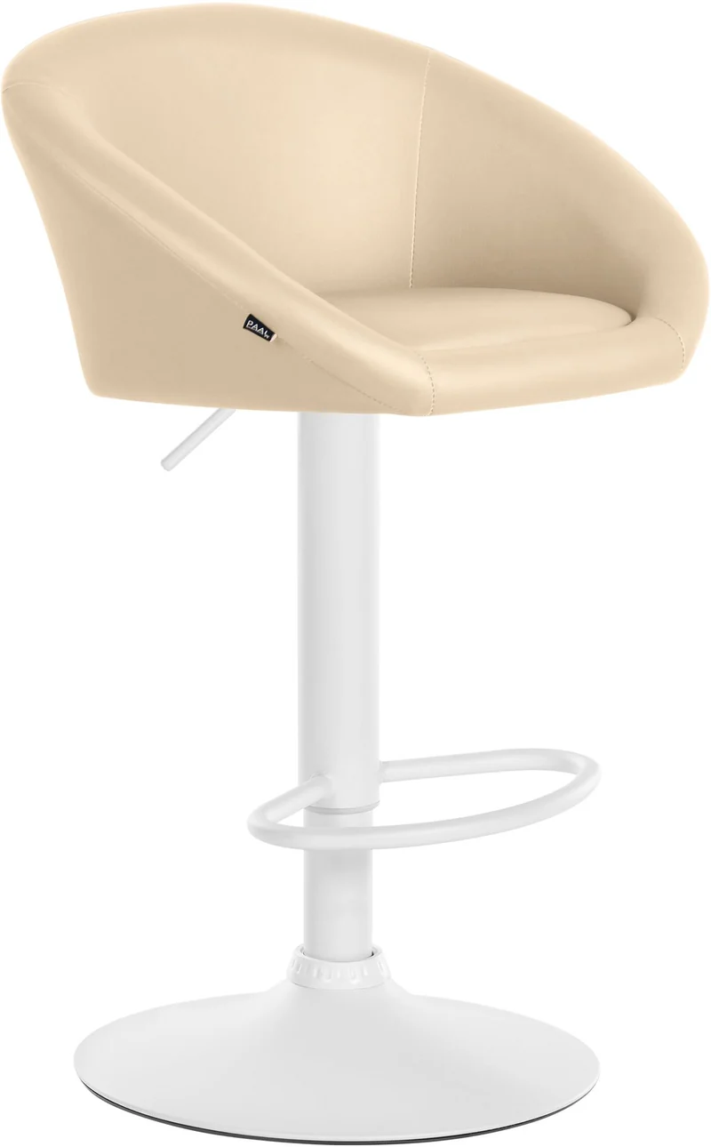 Tabouret de bar assise pivotante à 360° hauteur réglable en PVC crème piètement en métal blanc 10_0004769