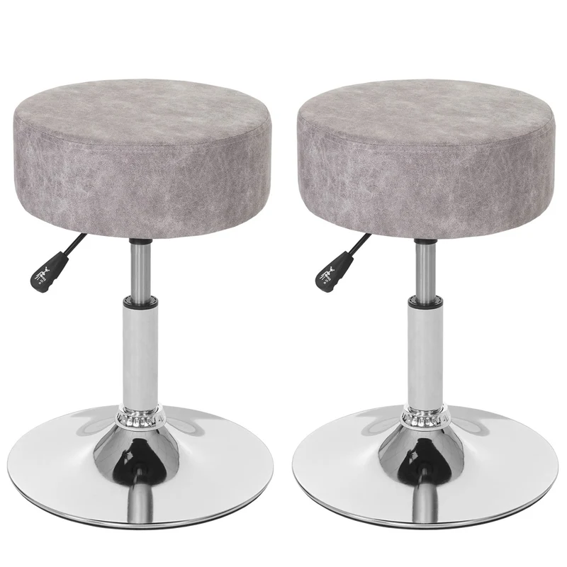 Lot de 2 tabourets pivotants réglable en hauteur Ø 35cm imitation daim gris vintage 04_0005219