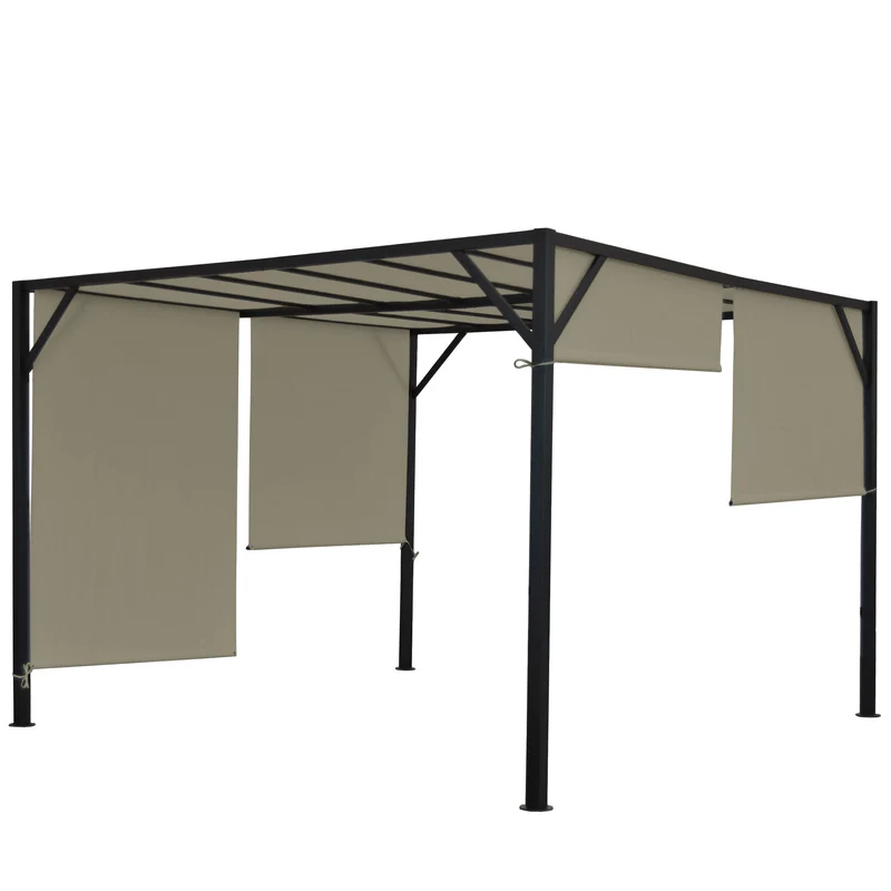 Pergola pavillon de jardin toit terrasse structure acier stable 6cm + toit coulissant taupe 3x3m 04_0004075