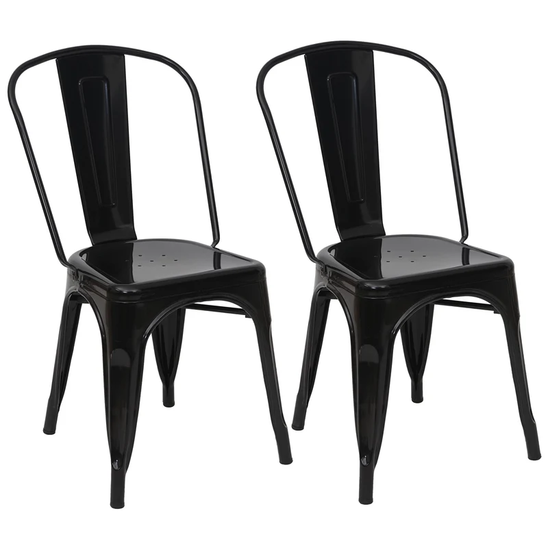 Lot de 2 chaises de salle à manger cuisine bistro empilable métal design industriel en métal noir 04_0000270