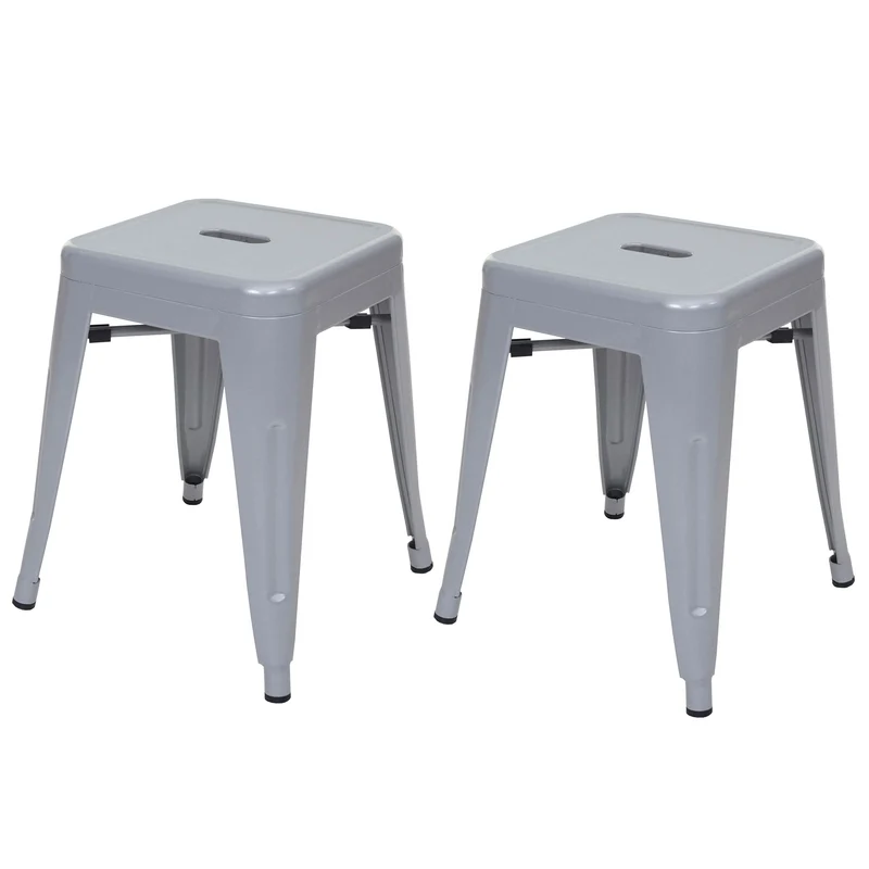 Lot de 2 tabourets bas design industriel en métal empilables en métal gris 04_0000502