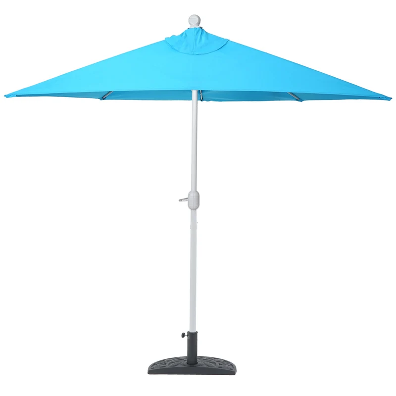 Parasol demi-rond balcon terrasse UV 50+ polyester/aluminium 3kg 270cm turquoise avec pied 04_0003828