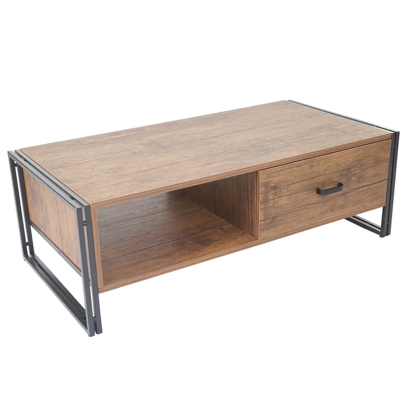 Table basse table de salon design industriel 41x120x60cm en métal MDF aspect chêne sauvage 04_0005007