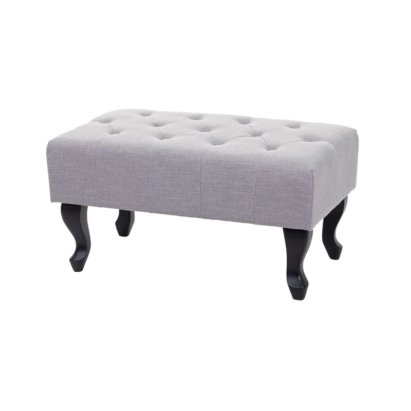 Banc capitonné chesterfield tabouret repose-pieds en tissu/textile gris 39x77x47cm 04_0003731