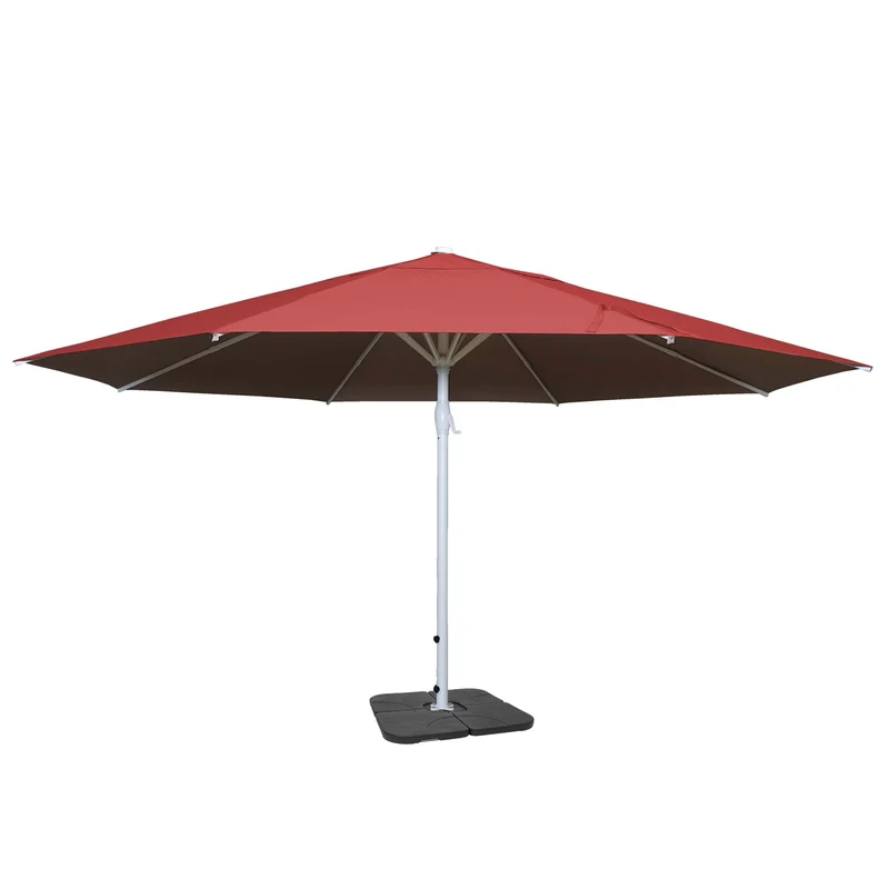 Parasol pour restauration Ø 5m mât polyester/aluminium blanc 28kg rouge avec pied 04_0003857