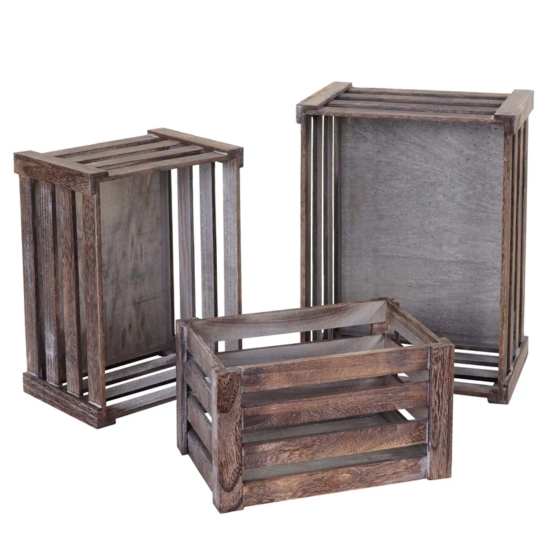 Lot de 3 caisses en bois caisse à vin décorative rangement fruits en bois marron vieilli 04_0002980
