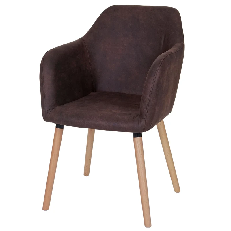 Chaise de salle à manger design rétro en tissu marron foncé vintage pieds clairs 04_0002368