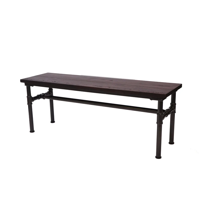 Banc tabouret de salle à manger design industriel en bois d'orme 120x35cm brun-noir 04_0001153
