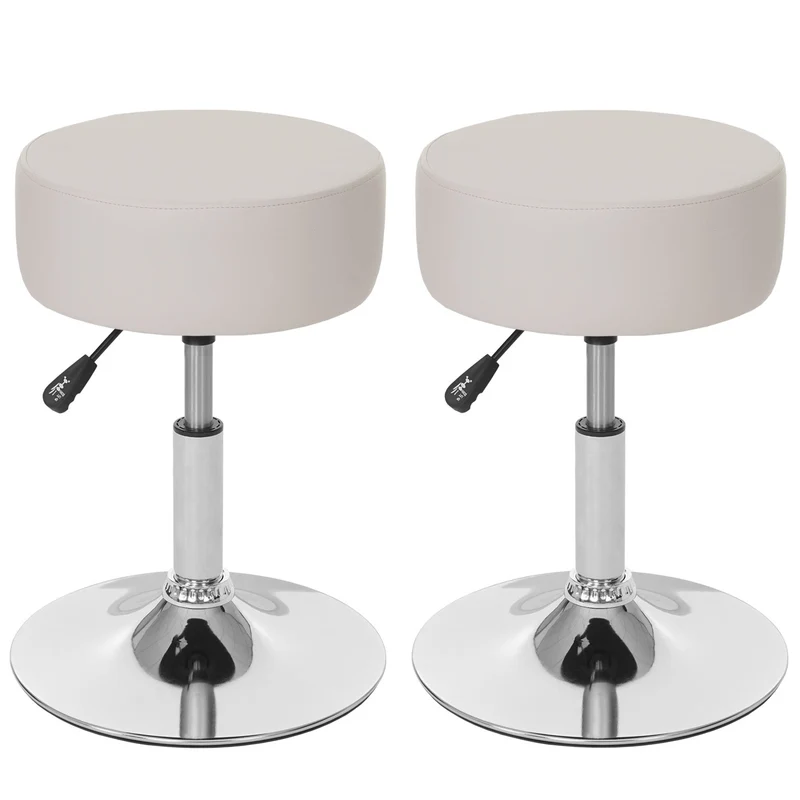 Lot de 2 tabourets siège pivotant réglable en hauteur Ø 35cm en PVC crème 04_0000504