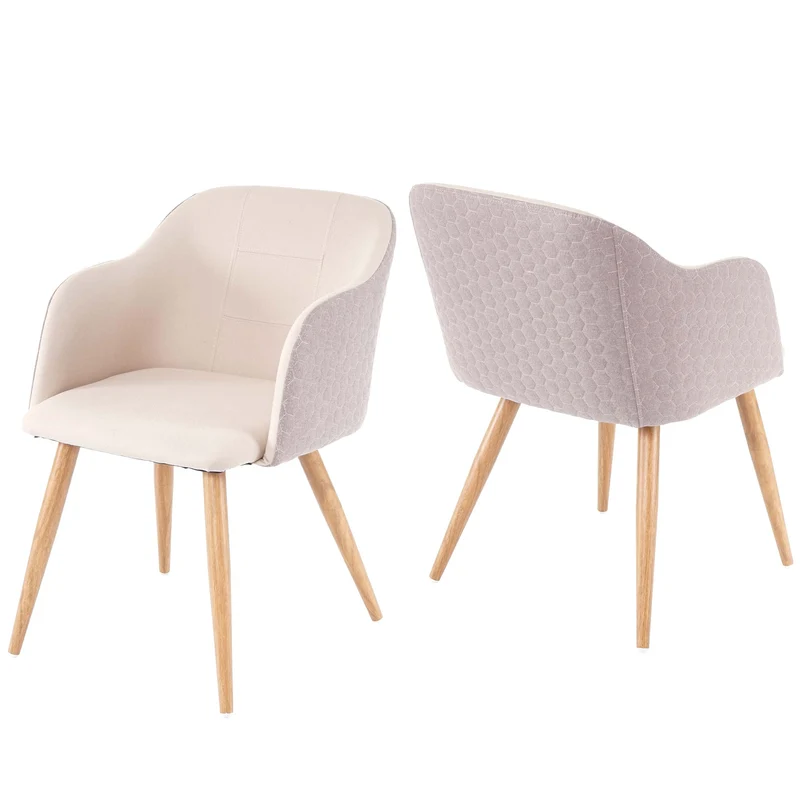 Lot de 2 chaises de salle à manger design rétro accoudoirs tissu/textile crème-beige 04_0000363