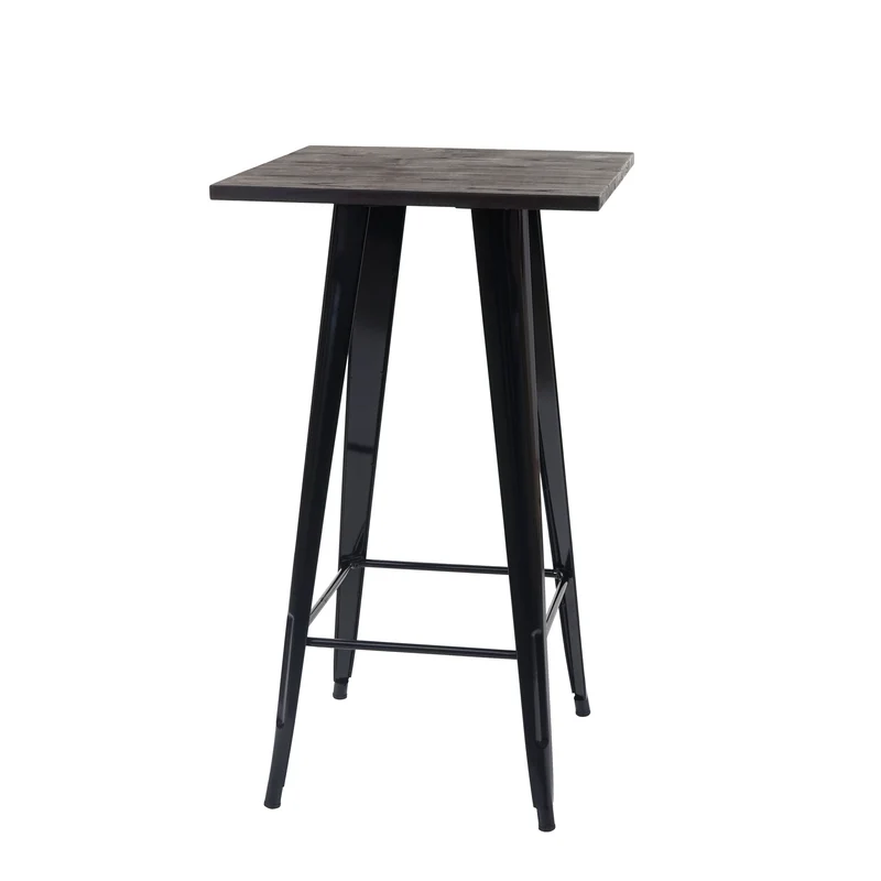 Table haute de bar bistro en bois design industriel en métal 107x60x60cm noir 04_0005123