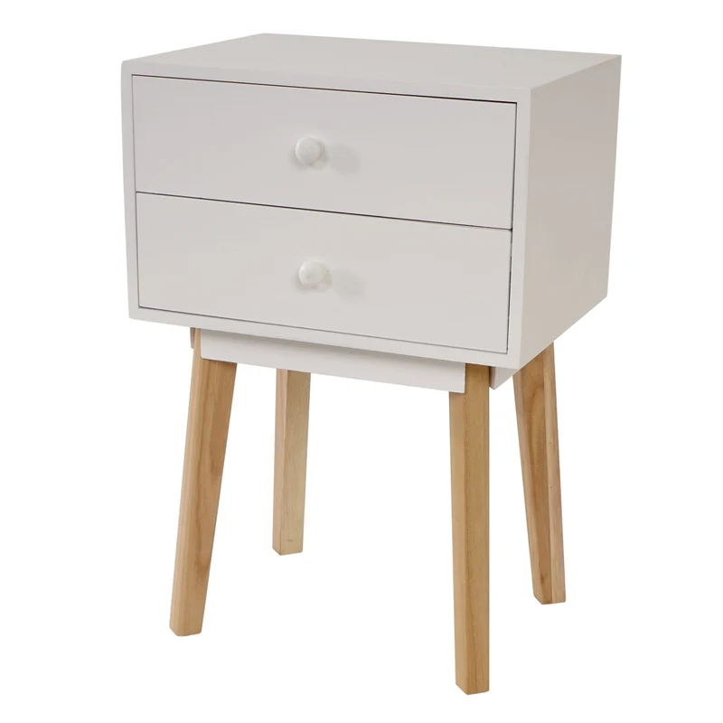 Meuble d'appoint table de chevet design rétro avec tiroirs 59x40x30cm en bois blanc 04_0002894