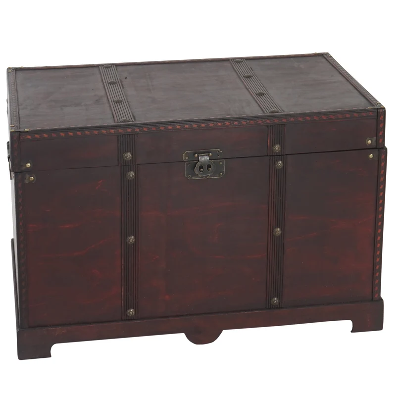 Coffre de rangement en bois design colonial 39x67x38cm poignées de transport latérales 04_0002496