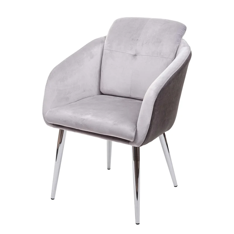 Chaise de salle à manger rembourrée en velours et PVC gris avec accoudoirs 04_0002243