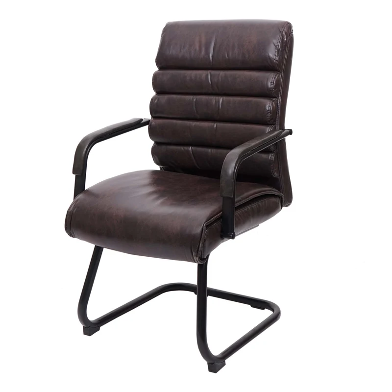 Fauteuil de bureau sans roulettes chaise de conférence assise et dossier arrondis PVC marron 04_0001928