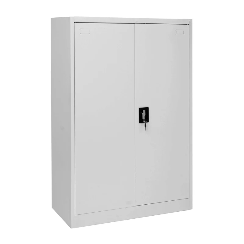 Armoire de bureau étagère de rangement avec 2 portes verrouillables en métal gris 140x90x40cm 04_0001471