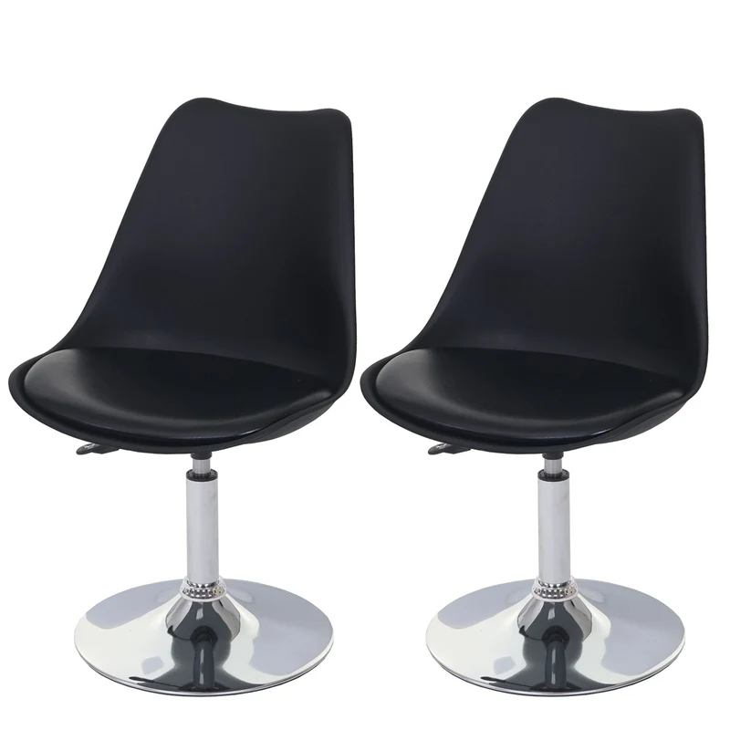 Lot de 2 chaises pivotantes chaise de cuisine réglable en hauteur en PVC noir piètement chromé 04_0000271