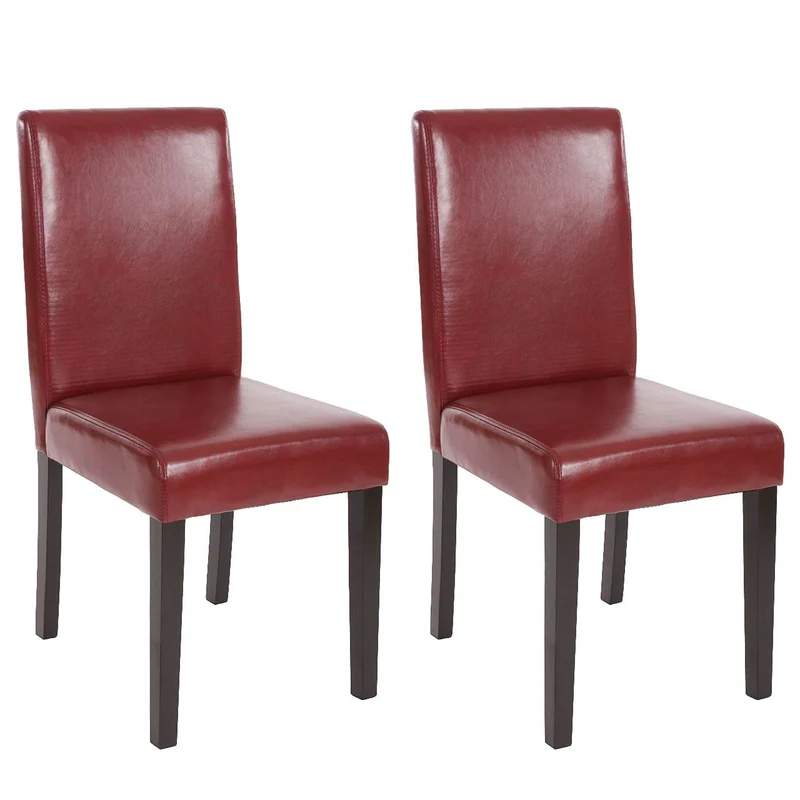 Lot de 2 chaises de salle à manger synthétique rouge/brun pieds foncés CDS04033
