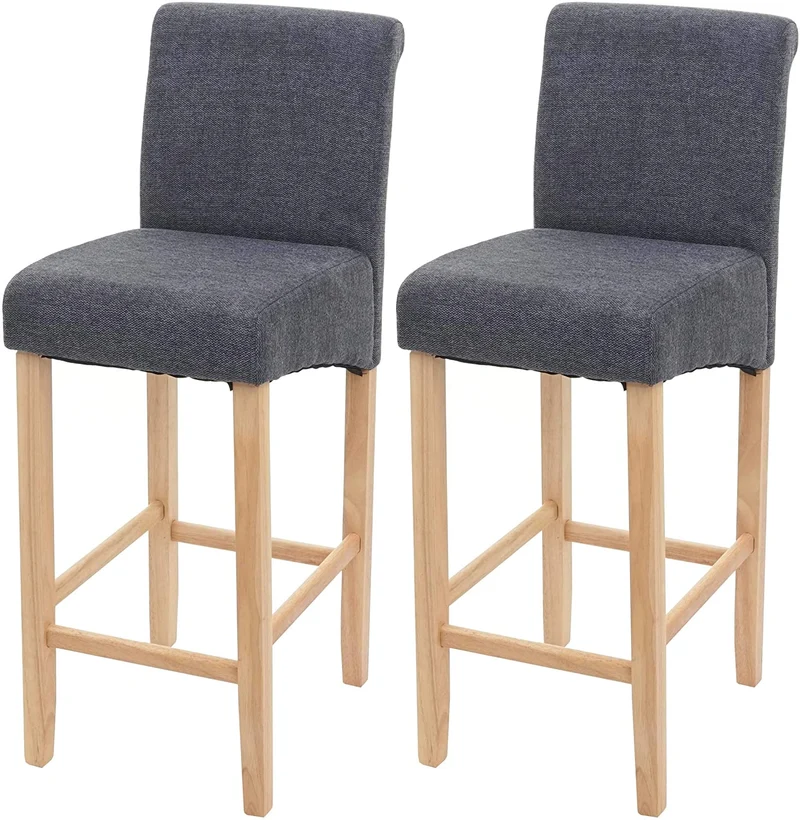 Lot de 2 tabourets de bar en tissu gris foncé pieds clairs avec repose pieds TDB04072