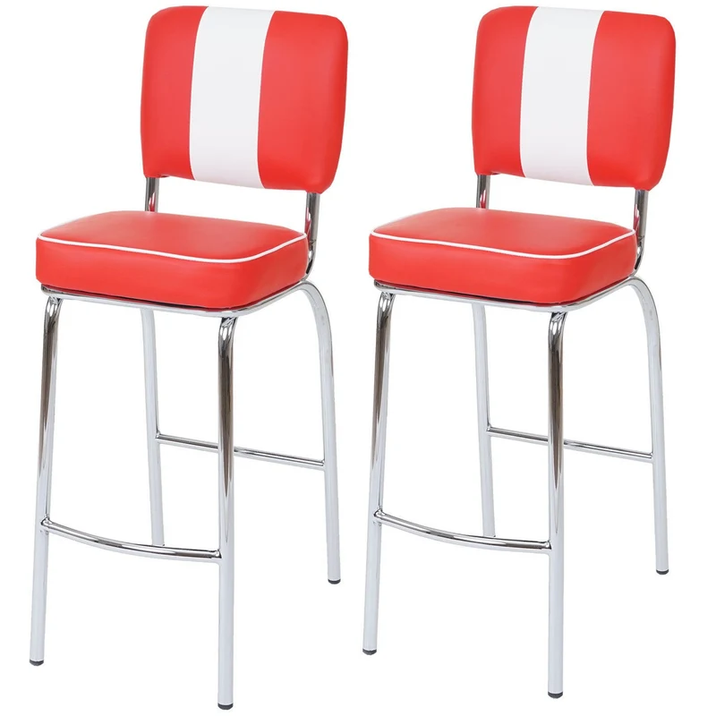 Set de 2 tabourets de bar en synthétique rouge et blanc et métal design rétro TDB04026