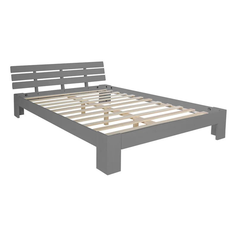 Lit pour adulte avec sommier à lattes en bois gris 120x 200 cm LIT06208