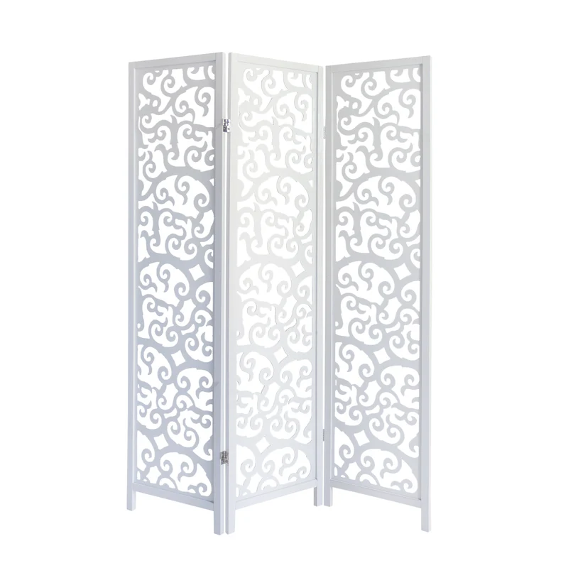 Paravent séparateur de pièce design arbre 3 panneaux en bois blanc 175 x 130 cm PAR06084