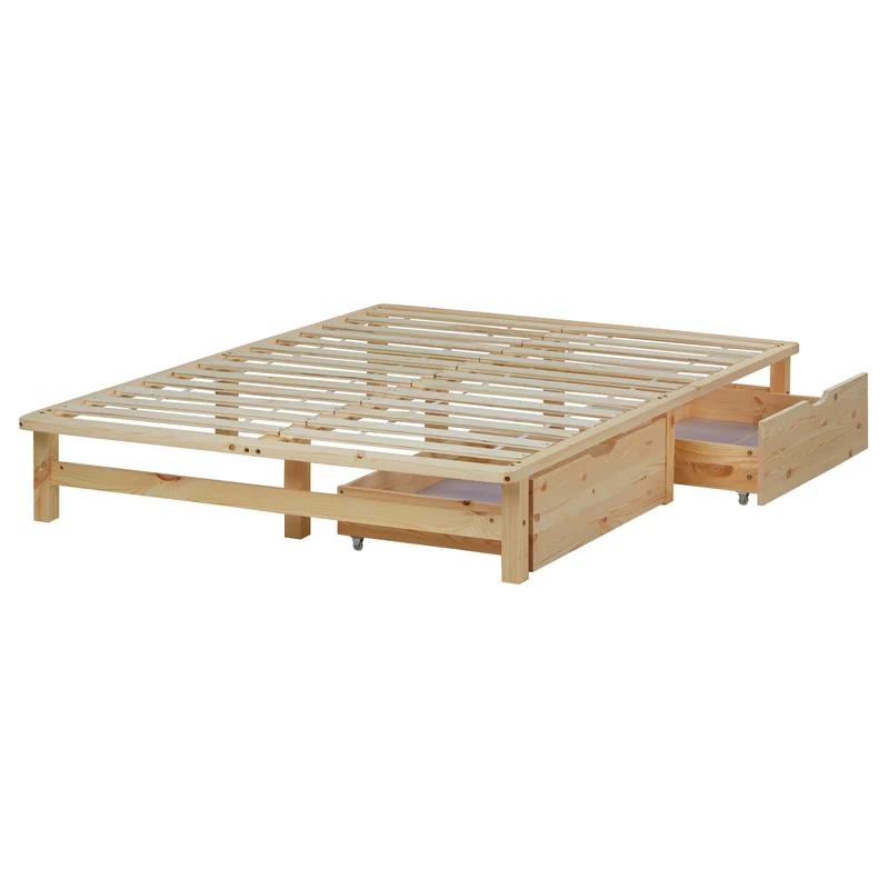 Lit palette en bois massif 140x200 cm avec tiroirs de rangement et sommier à lattes LIT06220