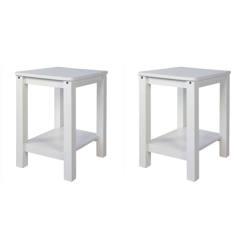 Lot de 2 tables de chevet tabourets modernes et intemporels en bois blanc MOC06021