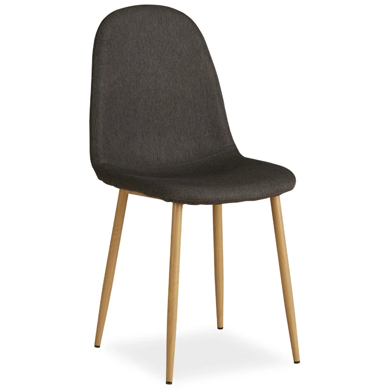 Chaise de salle à manger cuisine confortable et moderne en tissu anthracite pieds métal aspect bois CDS06003