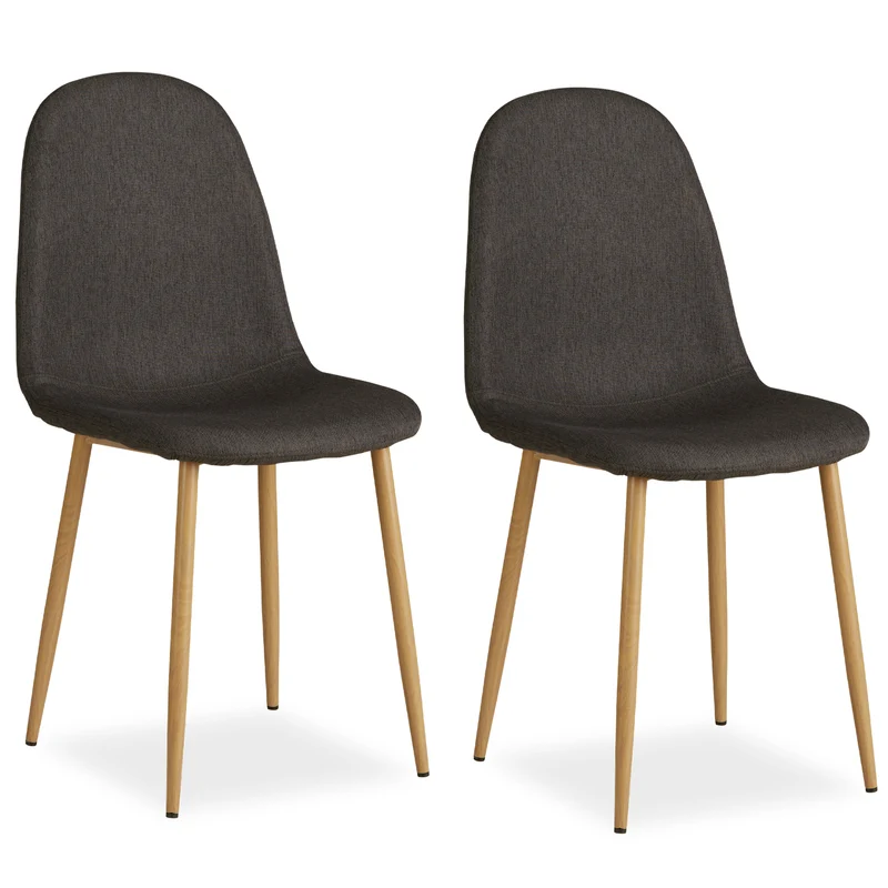 Lot de 2 chaises de salle à manger cuisine confortable et moderne en tissu anthracite pieds métal aspect bois CDS06103