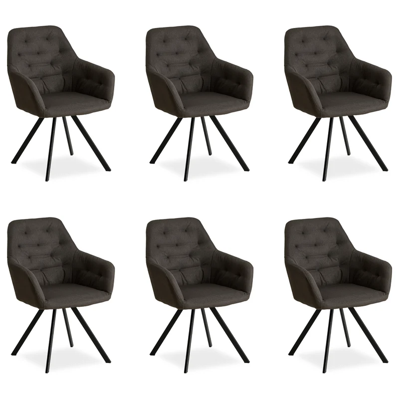 Lot de 6 chaises de salle à manger salon avec revêtement confortable couleur anthracite CDS06306