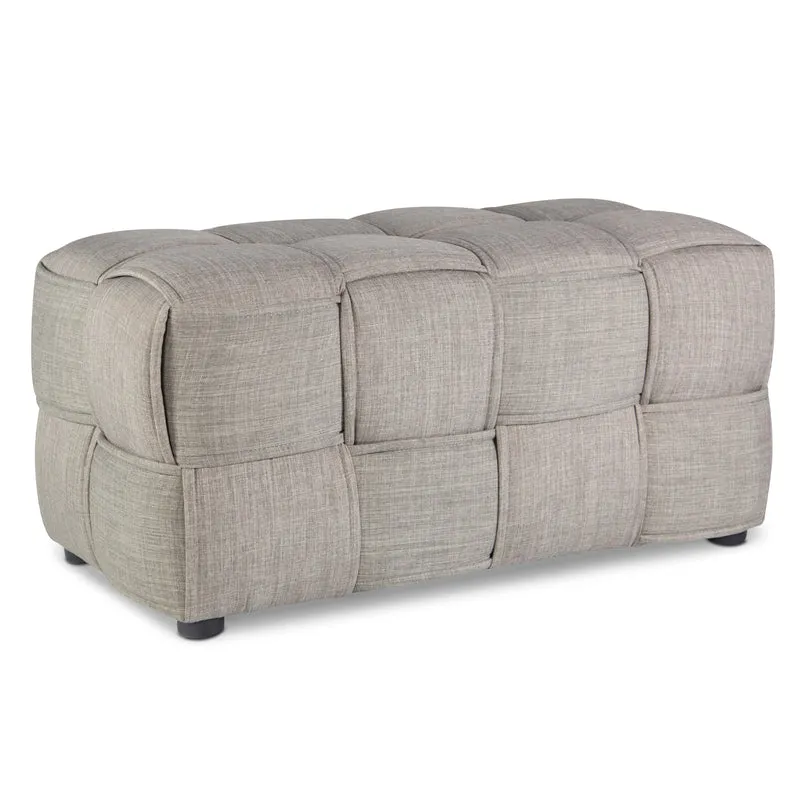 Banc tabouret repose-pieds 2 places cube siège en tissu tressé gris rembourré BAN06005