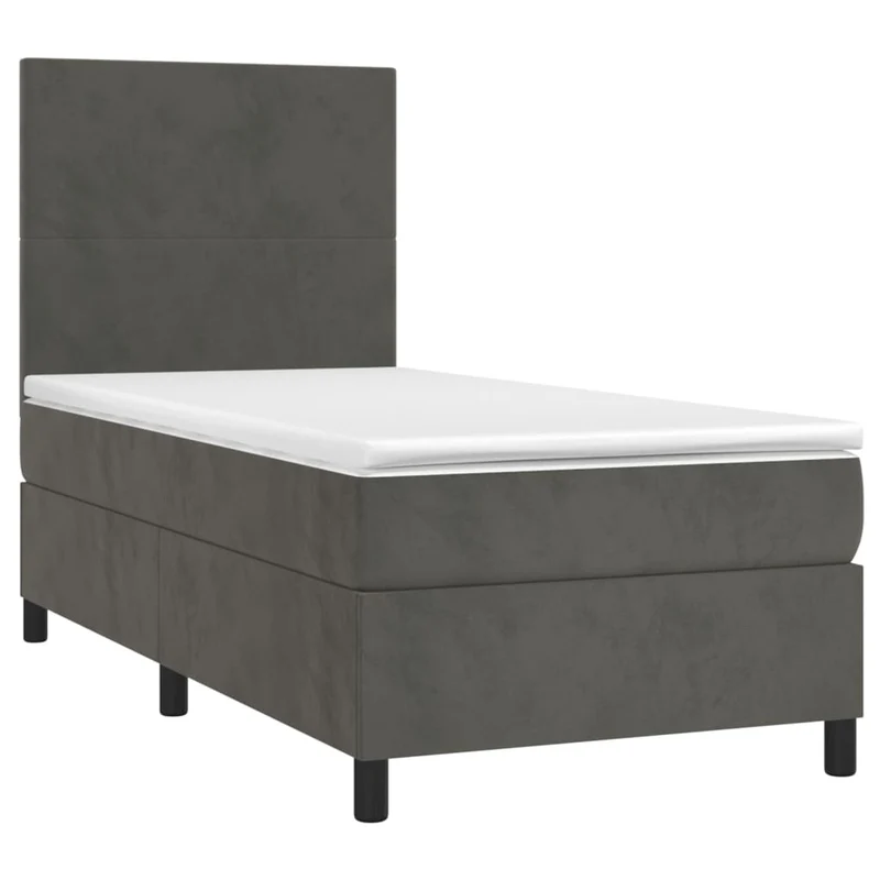 Cadre de lit LED avec sommier tête de lit matelas 90x200cm tissu velours gris foncé TDL0208249
