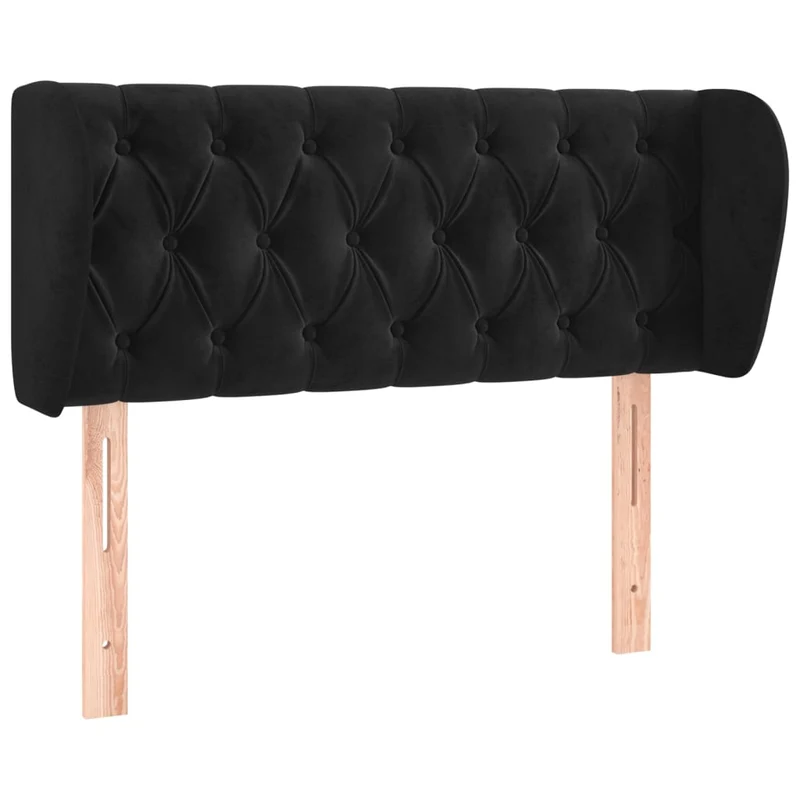 Tête de lit accessoire couchage chambre à coucher meuble capitonné avec rebord latéral 93 x 23 x 78/88 cm Tissu velours noir TDL0204376
