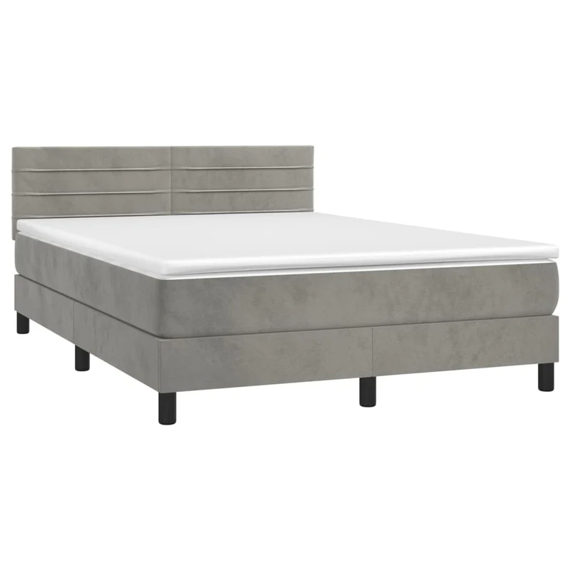 Cadre de lit LED avec sommier tête de lit matelas surmatelas 140x190 cm tissu velours gris clair TDL0207857