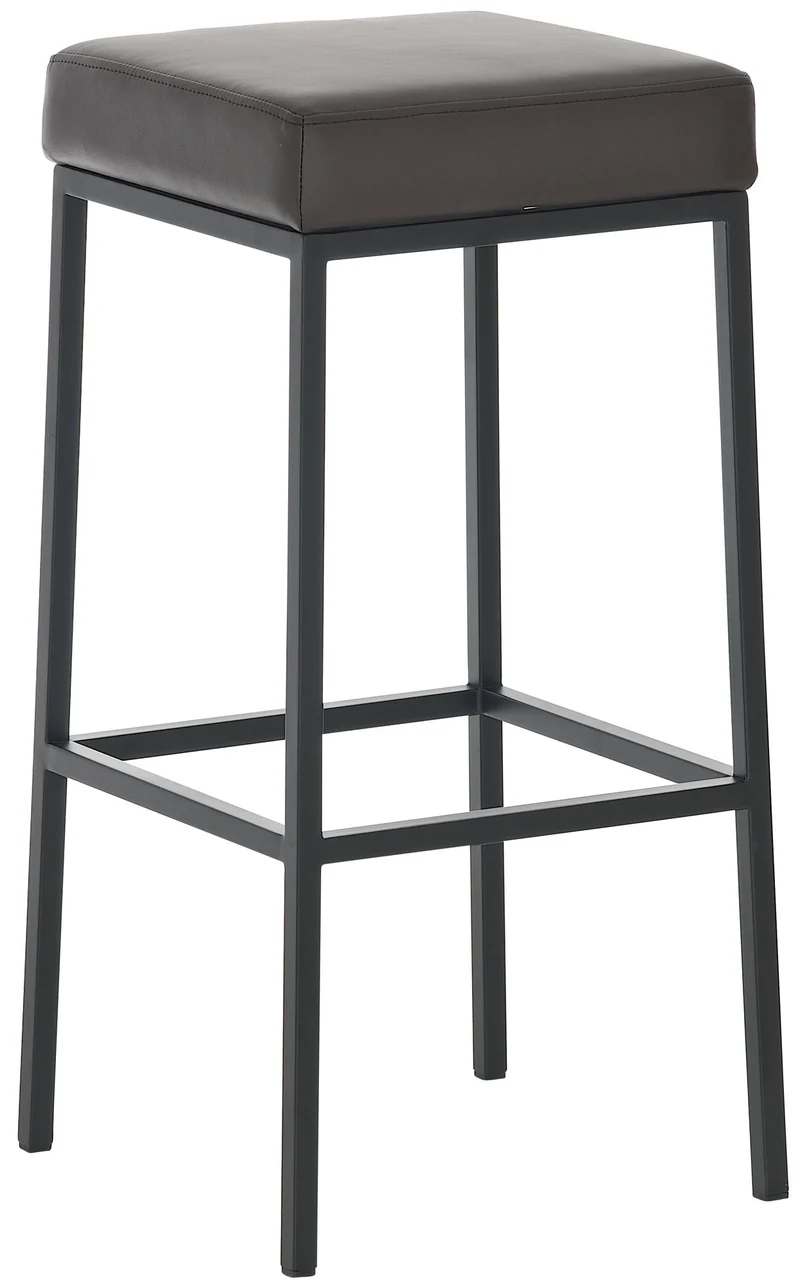 Tabouret de bar x1 avec repose-pieds design simple hauteur 85 cm en PVC marron et métal noir 10_0005244