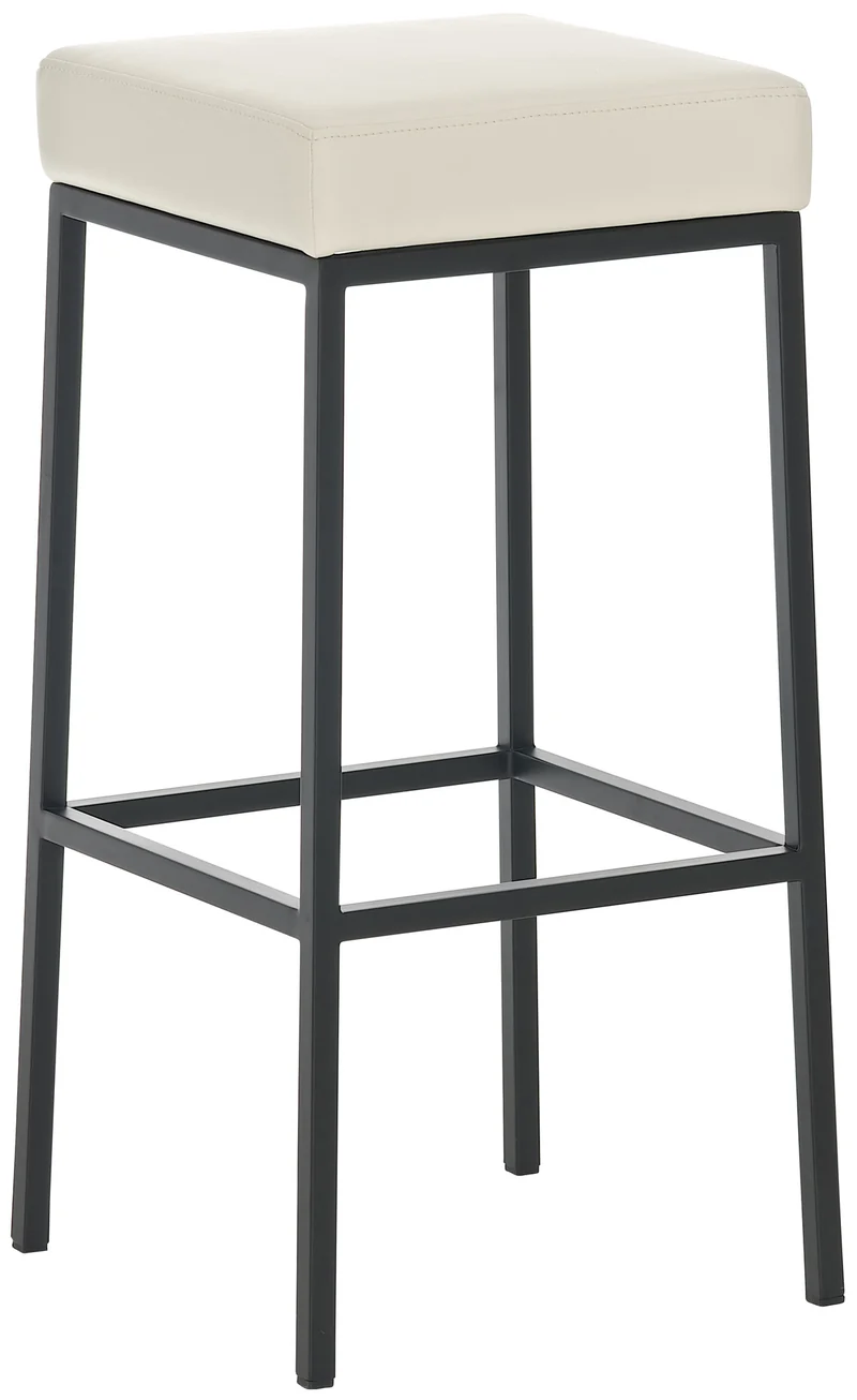 Tabouret de bar x1 avec repose-pieds design simple hauteur 85 cm en PVC crème et métal noir 10_0005245
