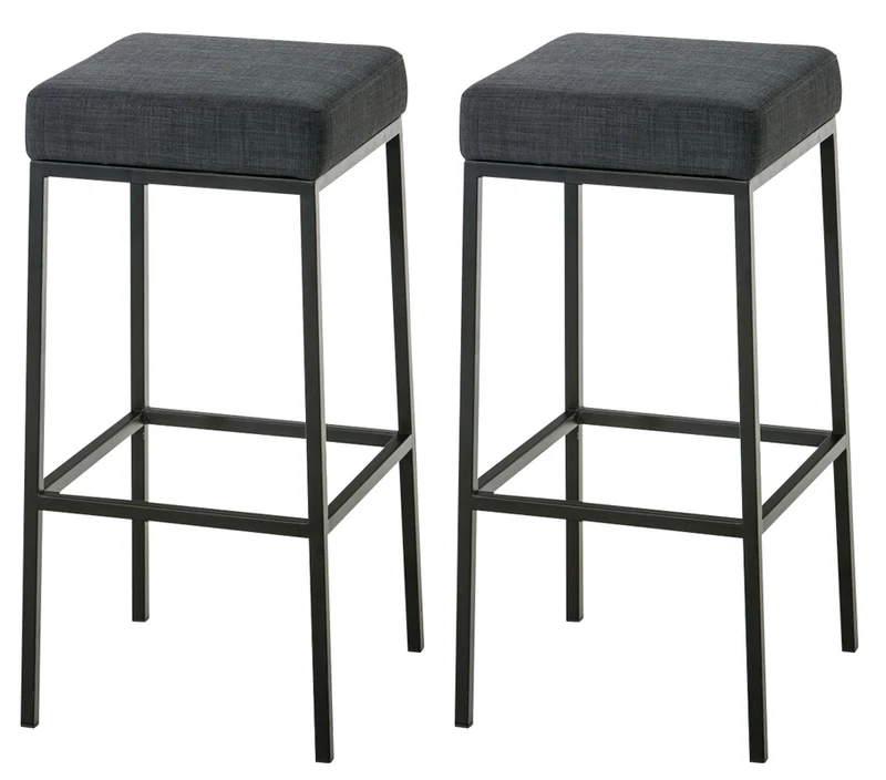 Lot de 2 tabourets de bar avec repose-pieds design simple hauteur 85 cm en tissu gris foncé et métal noir 10_0004383