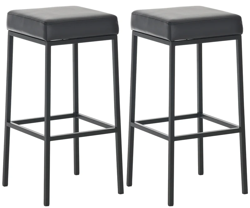 Lot de 2 tabourets de bar avec repose-pieds design simple hauteur 85 cm en PVC noir et métal noir 10_0004381