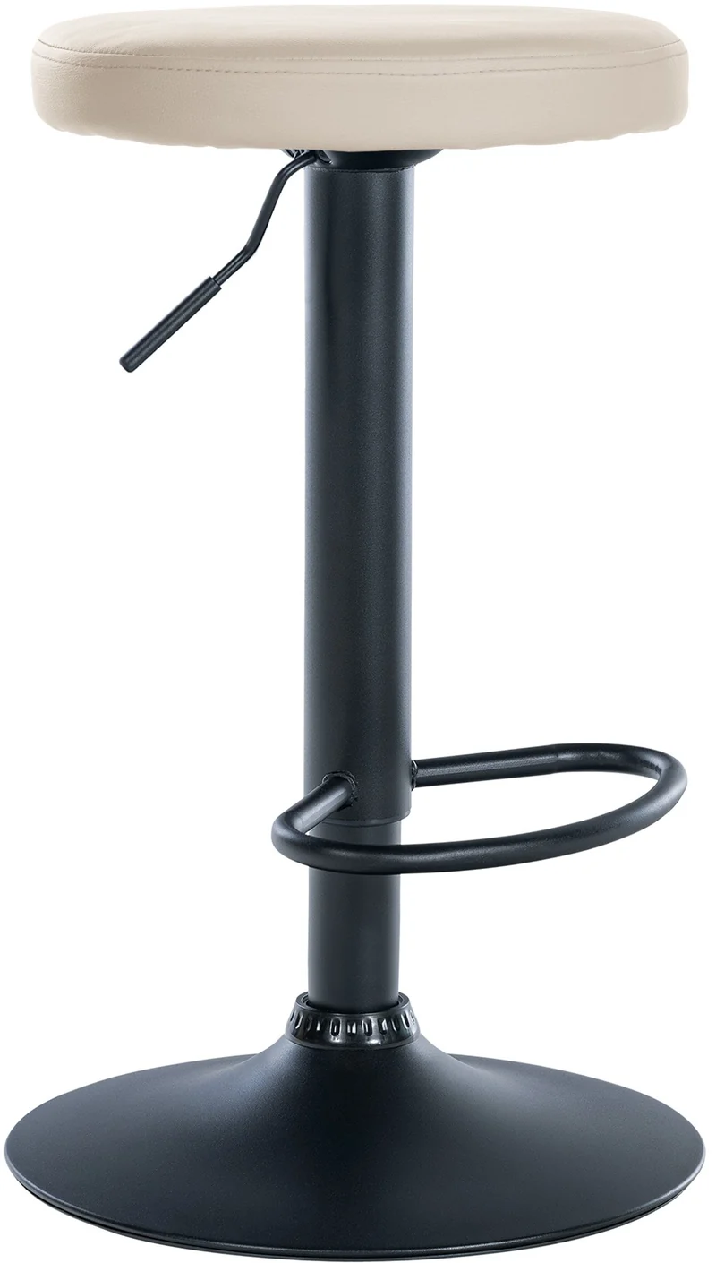 Tabouret de bar x1 design simple hauteur réglable revêtement en PVC crème pieds en métal noir 10_0005343