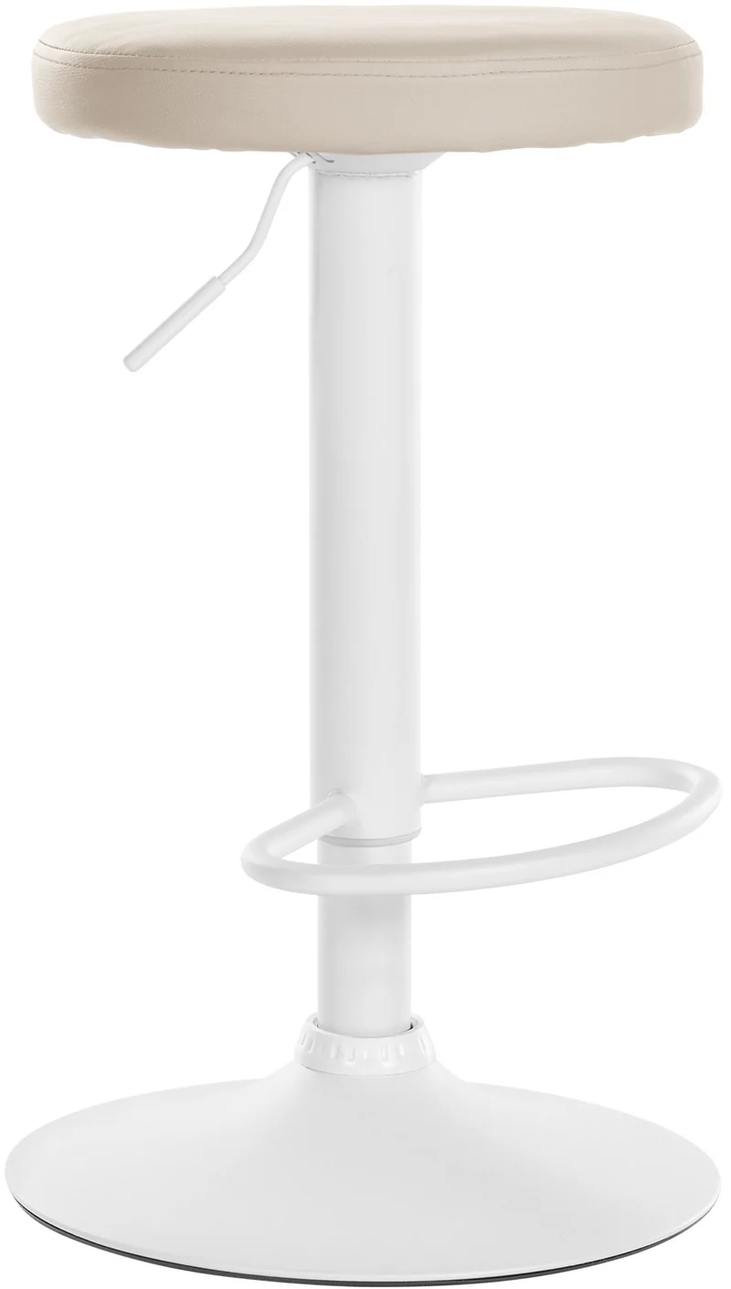 Tabouret de bar x1 design simple hauteur réglable revêtement en PVC crème pieds en métal blanc 10_0005345