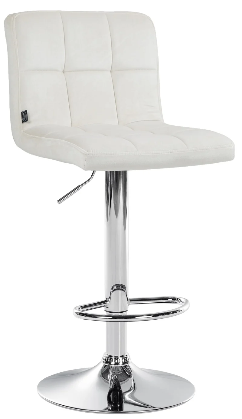 Tabouret de bar chaise haute x 1 avec coutures décoratives carrées assise en velours crème pieds en métal chromé 10_0005324