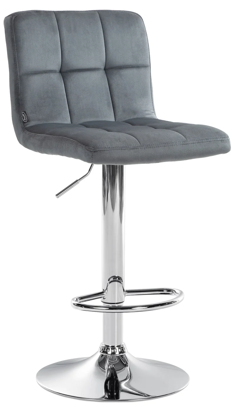 Tabouret de bar chaise haute x 1 avec coutures décoratives carrées assise en velours gris foncé pieds en métal chromé 10_0005325