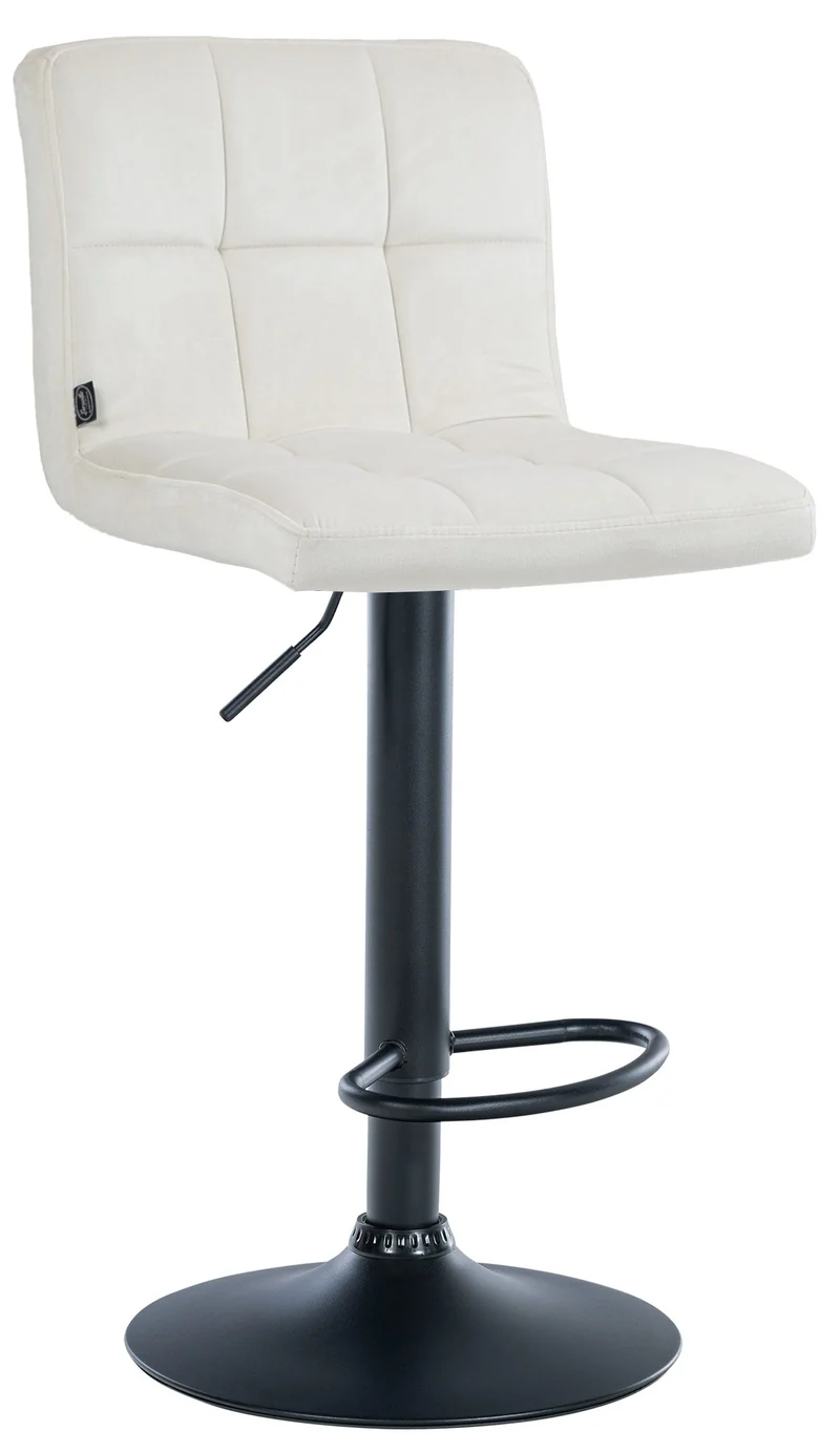 Tabouret de bar chaise haute x 1 avec coutures décoratives carrées assise en velours crème pieds en métal noir 10_0005330
