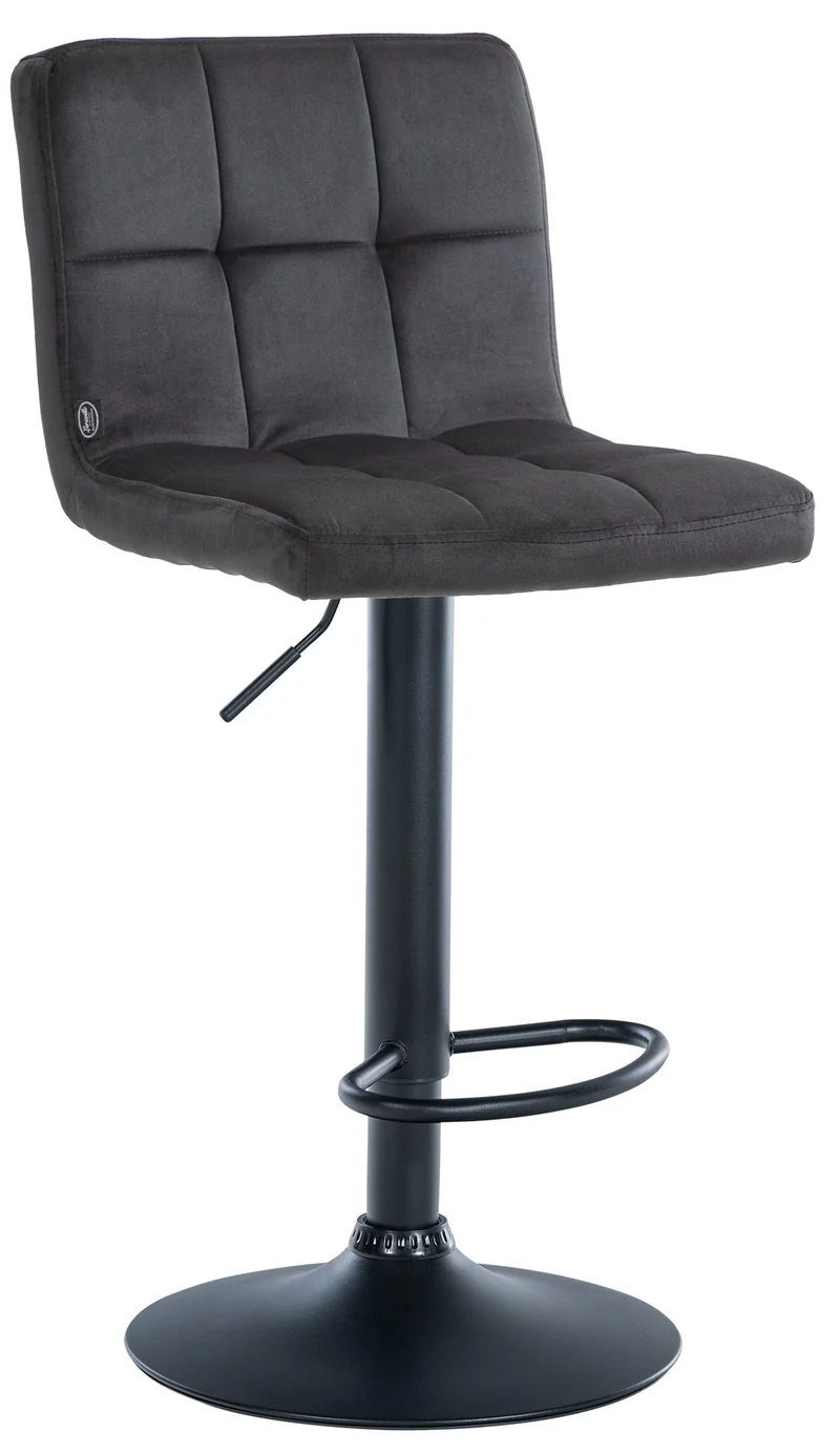 Tabouret de bar chaise haute x 1 avec coutures décoratives carrées assise en velours noir pieds en métal noir 10_0005334