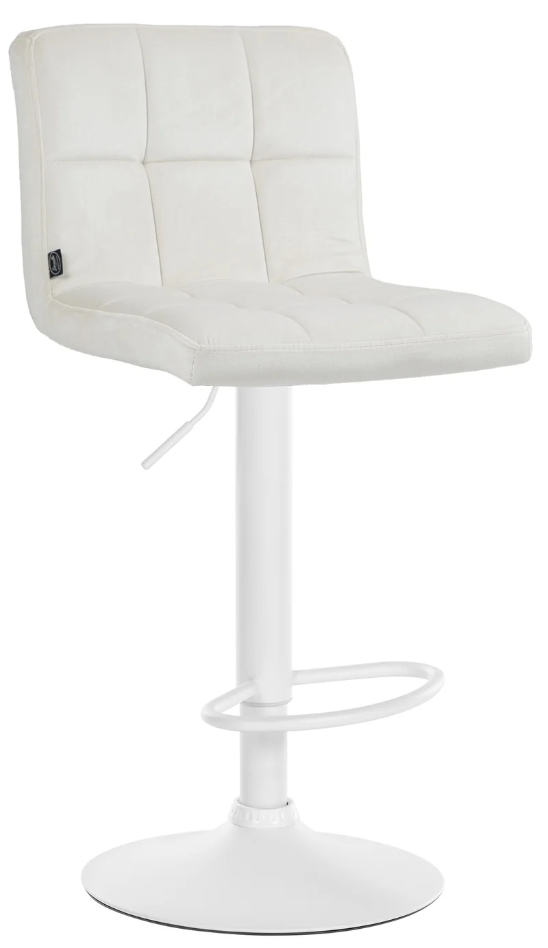Tabouret de bar chaise haute x 1 avec coutures décoratives carrées assise en velours crème pieds en métal blanc 10_0005336