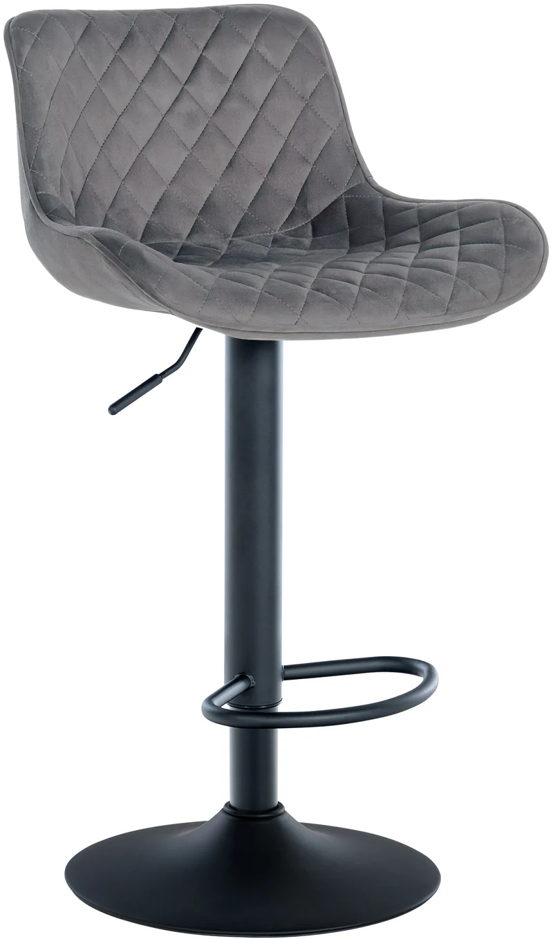 Tabouret de bar x1 assise avec coutures décoratives losange en velours gris foncé et pieds en métal noir 10_0005229