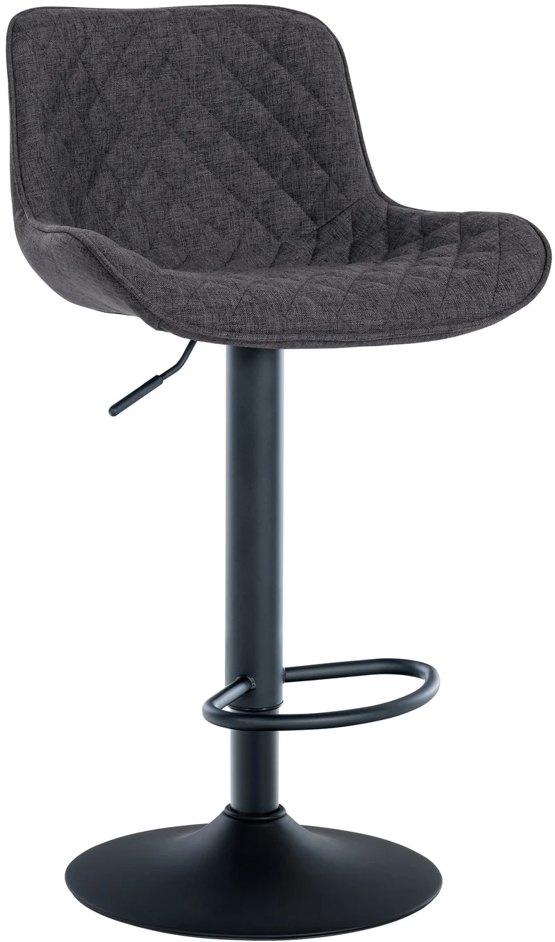 Tabouret de bar x1 assise avec coutures décoratives losange en tissu noir et pieds en métal noir 10_0005232
