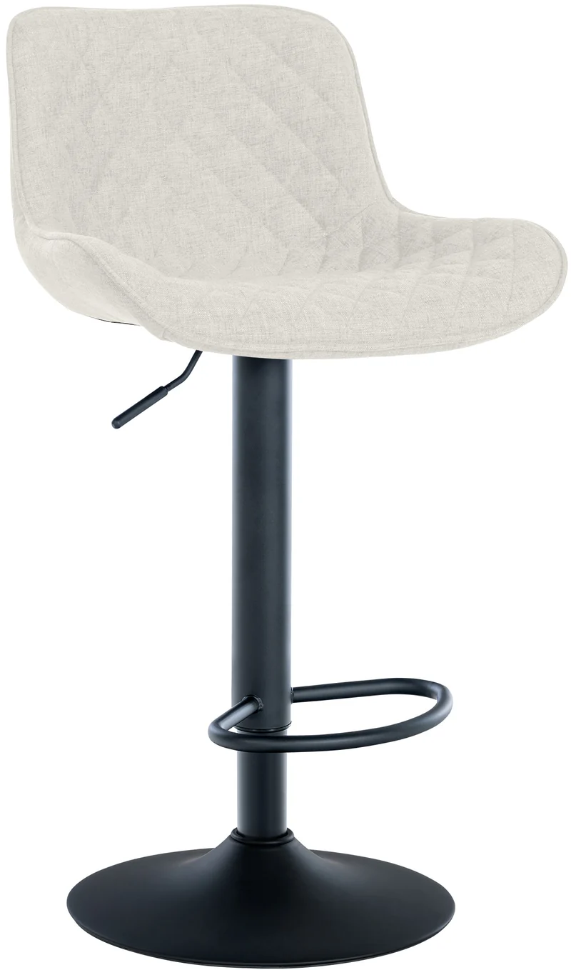 Tabouret de bar x1 assise avec coutures décoratives losange en tissu crème et pieds en métal noir 10_0005233