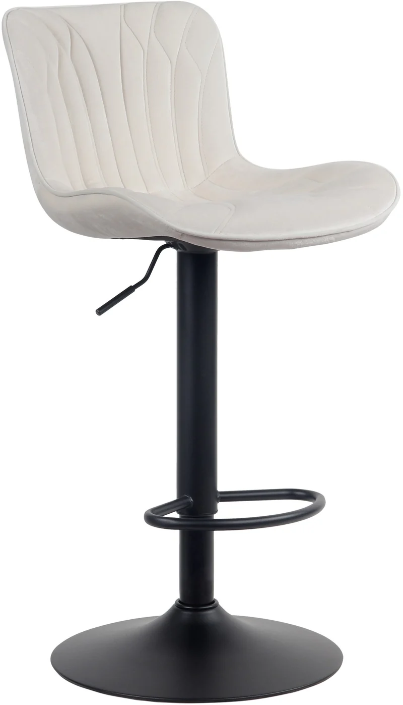 Tabouret de bar chaise haute x1 avec coutures décoratives en tissu velours crème pieds en métal noir 10_0005170